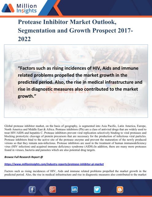 Protease Inhibitor Market Outlook, Segmentation and Growth Prospect 2017-2022