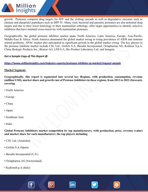 Protease Inhibitor Market Outlook, Segmentation and Growth Prospect 2017-2022