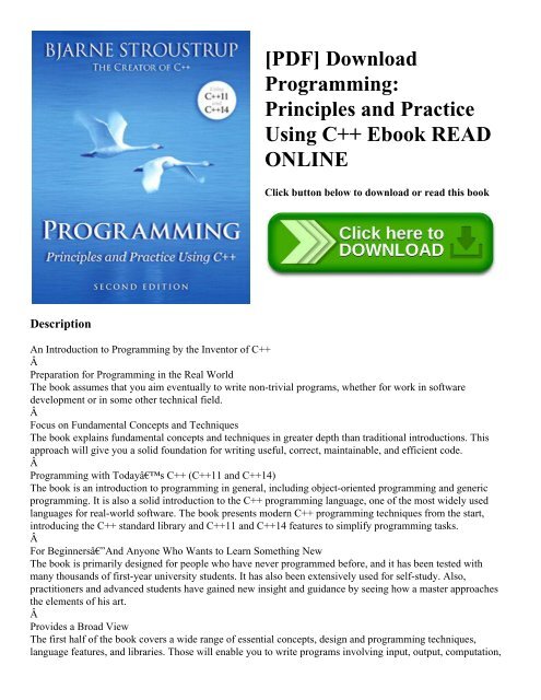 [PDF] Download Programming: Principles and Practice Using C++ Ebook READ ONLINE