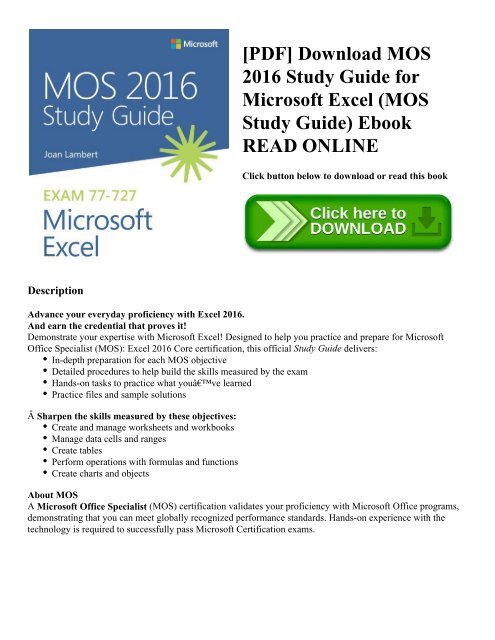 mos 2013 study guide for microsoft excel free download