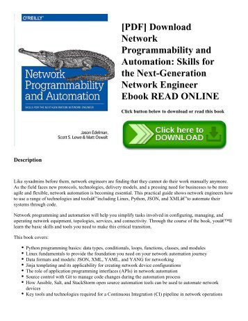 [PDF] Download Network Programmability and Automation: Skills for the Next-Generation Network Engineer Ebook READ ONLINE