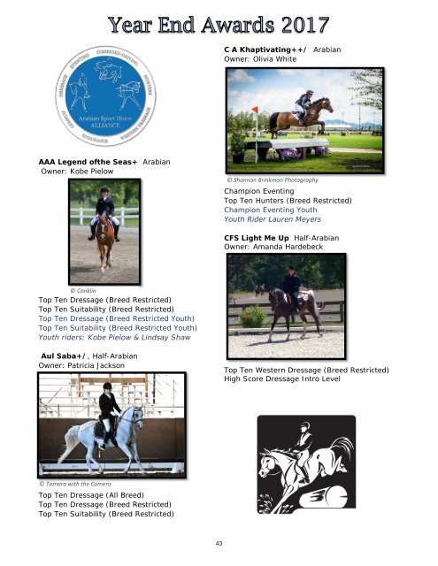 Arabian Sport Horse Alliance 2017-2018 Directory & Yearbook