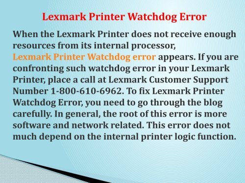 Fix Lexmark Printer Watchdog Error? 1-800-610-6962