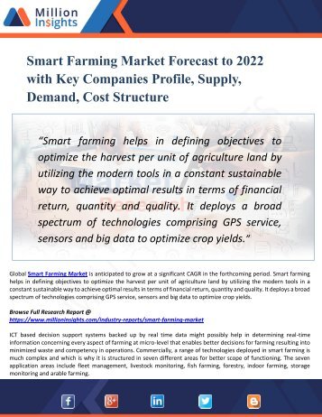 Smart Farming Market - Industry Size, Growth, Analysis, Applications, Opportunities, and Forecasts to 2022