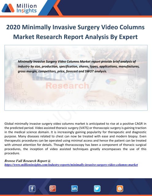 2020 Minimally Invasive Surgery Video Columns Market Research Report Analysis By Expert