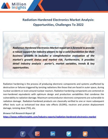 Radiation-Hardened Electronics Market Analysis Opportunities, Challenges To 2022