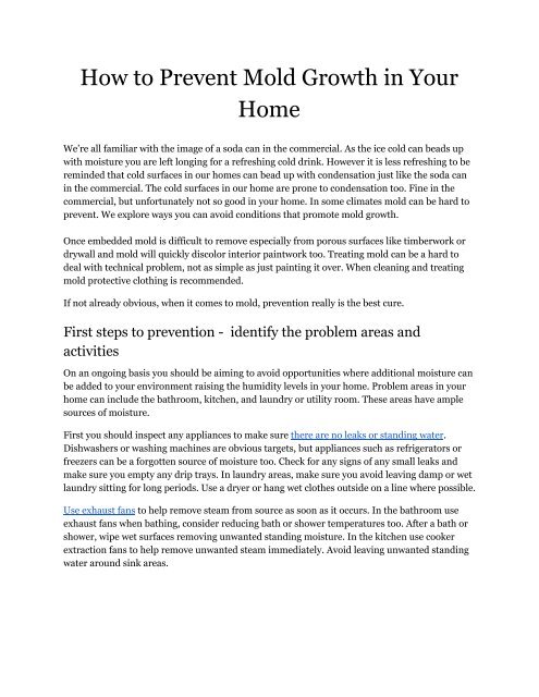 How to Prevent Mold Growth in Your Home