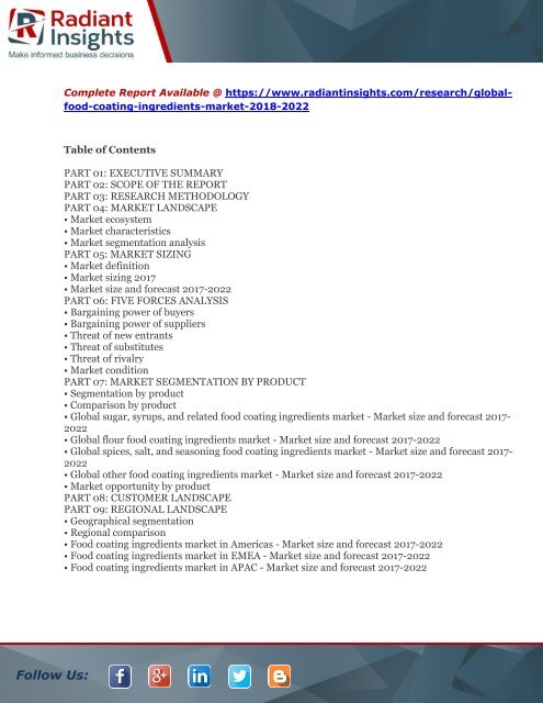 Food Coating Ingredients Market Growth Rate 2018