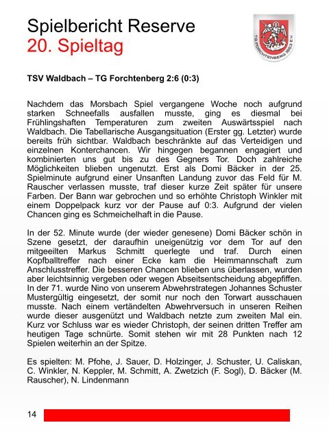Stadionheft "1863 Aktuell" TGF - TSV Ohrnberg 31.03.2018