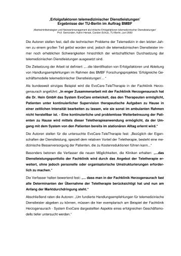 ‚Erfolgsfaktoren telemedizinischer Dienstleistungen ... - Dr.Hein