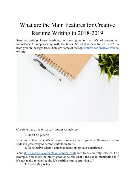 What are the Main Features for Creative Resume Writing in 2018-2019
