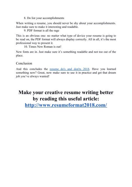 What are the Main Features for Creative Resume Writing in 2018-2019