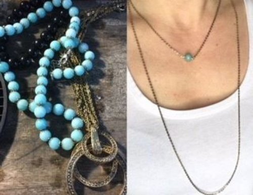 teal bead two brass chain