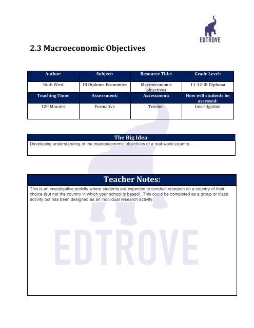 EC 2.3 Macroeconomic objectives