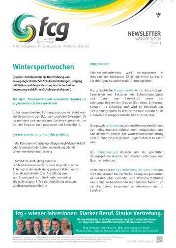 fcg wiener lehrerInnen newsletter 3 2018 Wintersportwochen