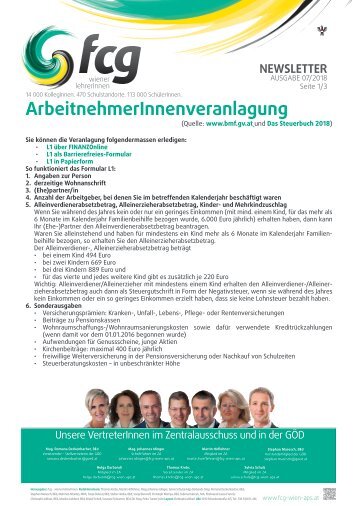 Newsletter 7 2018 Arbeitnehmerveranlagung