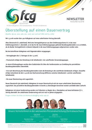 Newsletter 8 2018 Überstellung auf Dauervertrag