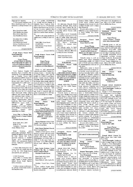 ticaret sicil gazetesi 15122009