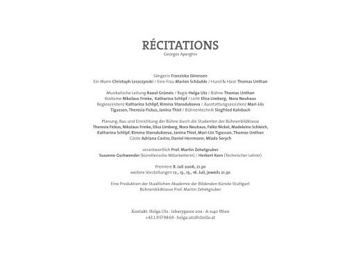 RÉCITATIONS - Helga Utz