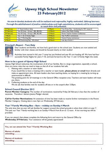 Upwey High School Newsletter 23 February2012