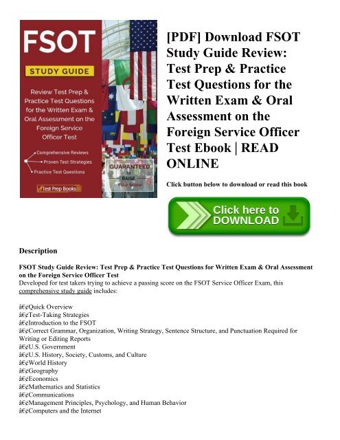 [PDF] Download FSOT Study Guide Review: Test Prep & Practice Test Questions for the Written Exam & Oral Assessment on the Foreign Service Officer Test Ebook | READ ONLINE