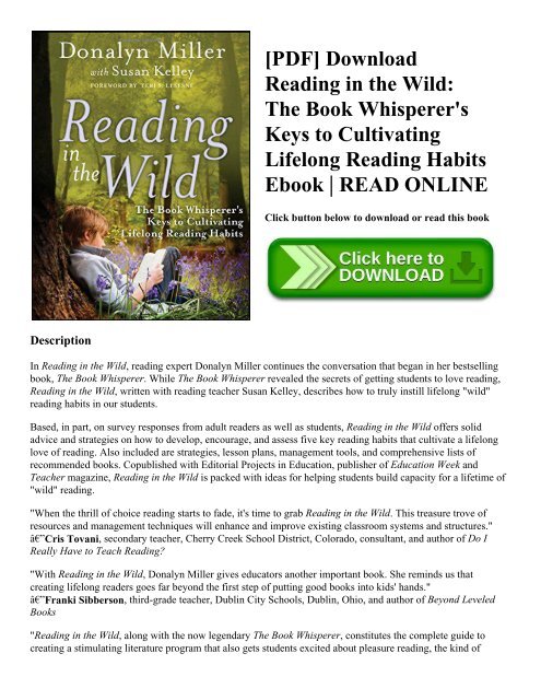 [PDF] Download Reading in the Wild: The Book Whisperer's Keys to Cultivating Lifelong Reading Habits Ebook | READ ONLINE