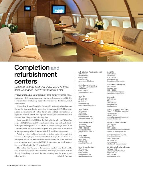 Completion and Refurbishment Centers 2012 - Business Jet Traveler