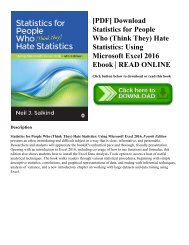 [PDF] Download Statistics for People Who (Think They) Hate Statistics: Using Microsoft Excel 2016 Ebook | READ ONLINE