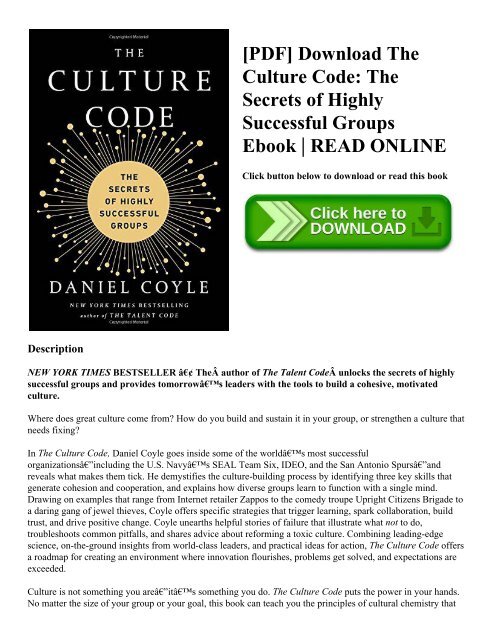 [PDF] Download The Culture Code: The Secrets of Highly Successful Groups Ebook | READ ONLINE