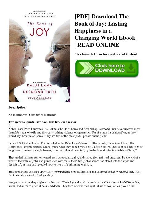 [PDF] Download The Book of Joy: Lasting Happiness in a Changing World Ebook | READ ONLINE
