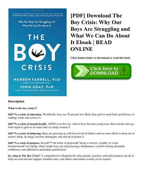 [PDF] Download The Boy Crisis: Why Our Boys Are Struggling and What We Can Do About It Ebook | READ ONLINE