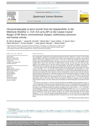 Chronostratigraphy in karst records from the Epipaleolithic to the Mid/Early Neolithic (c. 13.0e6.0 cal ka BP) in the Catalan Coastal Ranges of NE Iberia: environmental changes, sedimentary processes and human activity