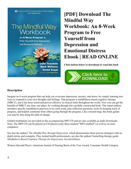 Pdf Download The Mindful Way Workbook An 8 Week Program To Free Yourself From Depression And