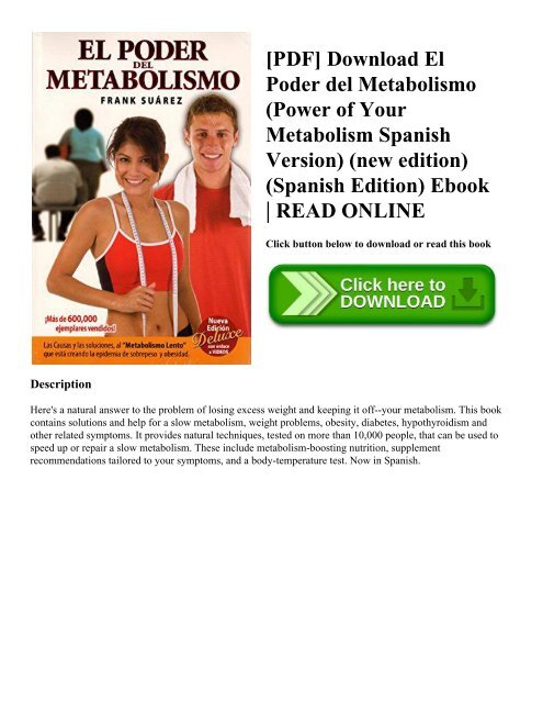 [PDF] Download El Poder del Metabolismo (Power of Your Metabolism Spanish Version) (new edition) (Spanish Edition) Ebook | READ ONLINE