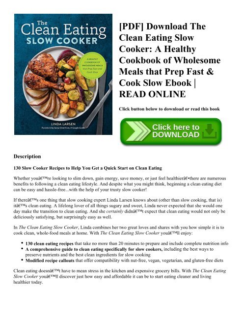 Pdf Download The Clean Eating Slow Cooker A Healthy Cookbook Of Wholesome Meals That Prep Fast