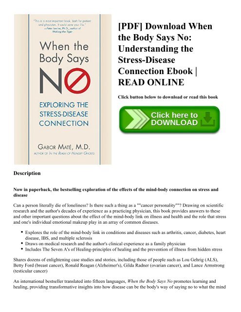Best-Selling book on Stress and Disease by Dr. Gabor Maté when the body says no free pdf download