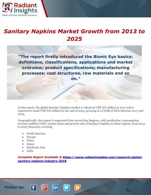 Sanitary Napkins Market Growth from 2013 to 2025