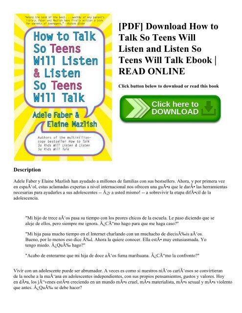 Pdf Download How To Talk So Teens Will Listen And Listen So Teens Will Talk Ebook