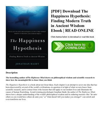 [PDF] Download The Happiness Hypothesis: Finding Modern Truth in Ancient Wisdom Ebook | READ ONLINE