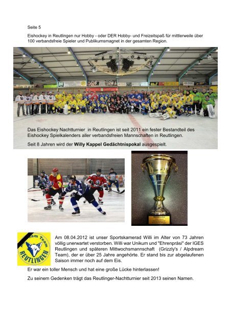 8. Willy Kappel Gedächtnis Eishockey Turnier Reutlingen