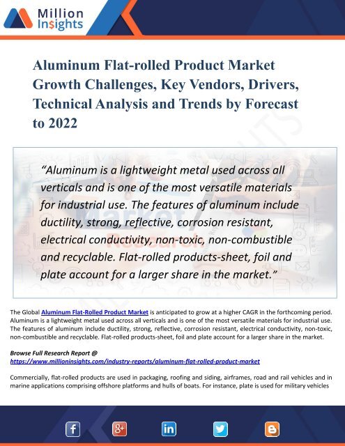 Aluminum Flat-rolled Product Market Growth Challenges, Key Vendors, Drivers, Technical Analysis and Trends by Forecast to 2022
