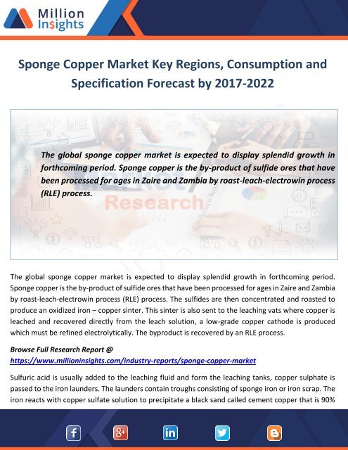 Sponge Copper Market Key Regions, Consumption and Specification Forecast by 2017-2022