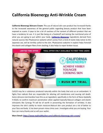 California Bioenergy Skincare Cream: Removes All the Blemishesh & Signs Of Aging!
