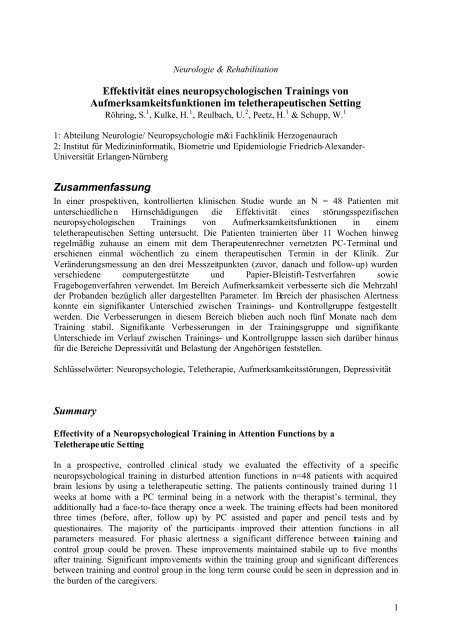 Effektivität eines neuropsychologischen Trainings von - Dr.Hein