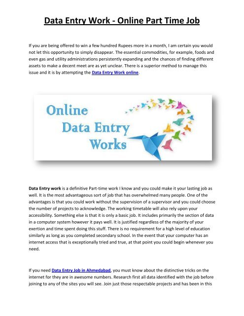 Data Entry Work - Online Part Time Job