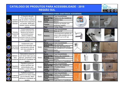 Catálogo produtos acessibilidade arquitetônica - SUL 2018