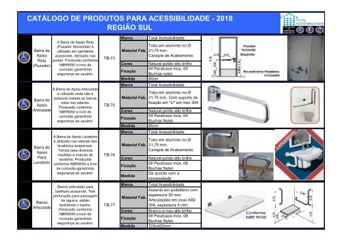 Catálogo produtos acessibilidade arquitetônica - SUL 2018