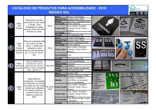 Catálogo produtos acessibilidade arquitetônica - SUL 2018