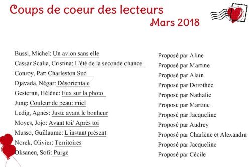 coup de coeur des lecteurs mars 2018