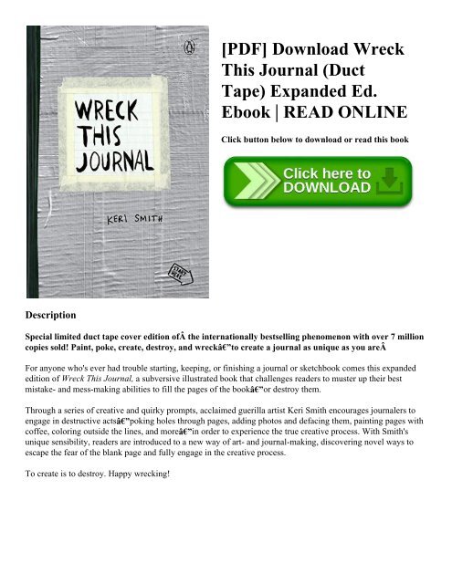 [PDF] Download Wreck This Journal (Duct Tape) Expanded Ed. Ebook | READ ONLINE